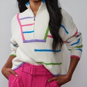 New Fall Fashion Mock Neck Cropped Oversized zipper pullover, M off White.